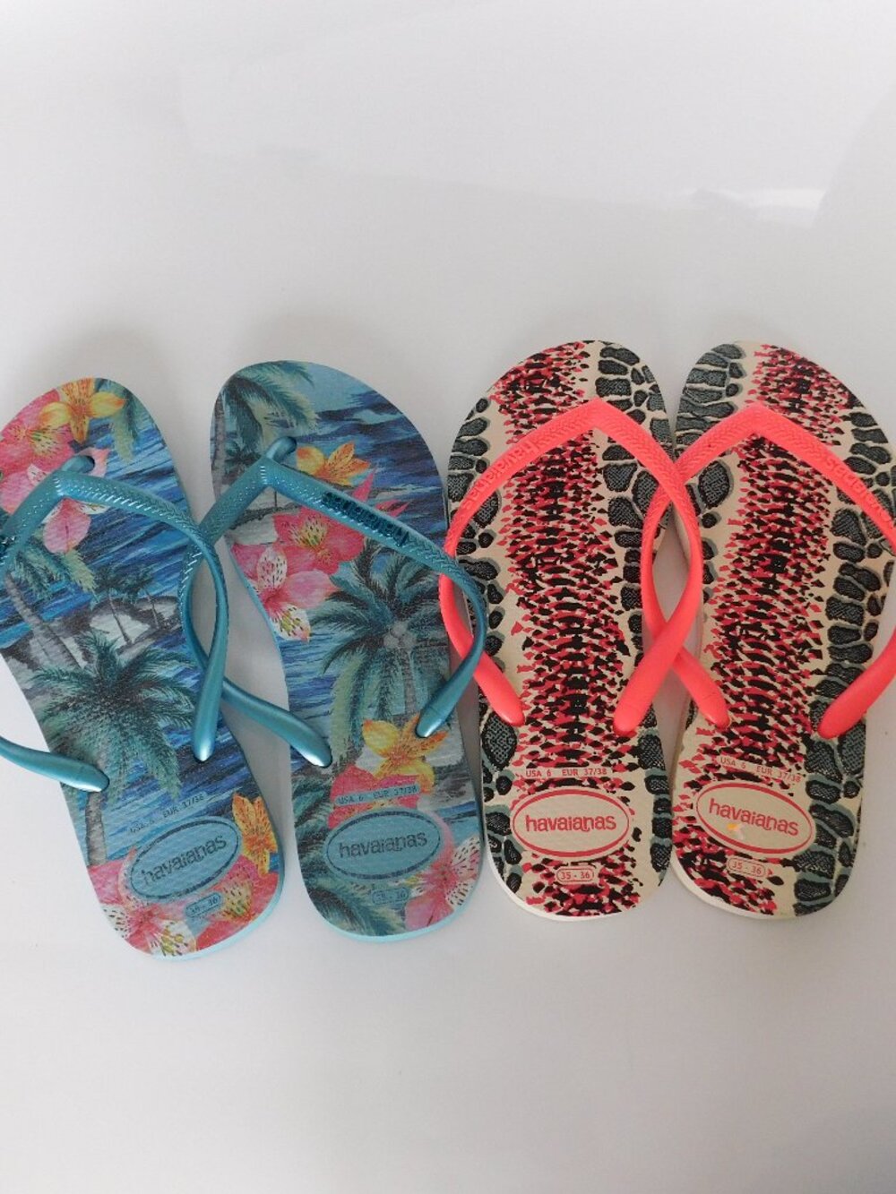 Havaianas Lot of 2 Size 6 Flip flops Tropical Animal Rubber Thong Sandals